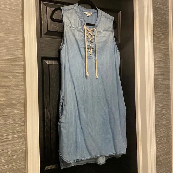 beach lunch lounge denim dress Talissa A-Line Maxi Denim Dress Blue